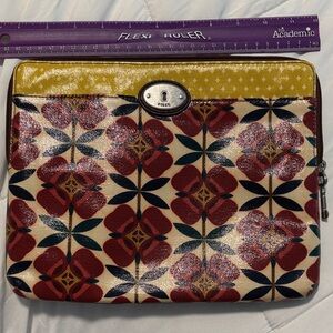 Fossil Multicolor Coated Canvas Floral Pouch with Yellow Trim